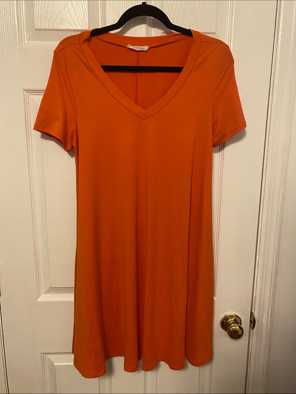 entro Bright Orange V-Neck Short Sleeve Mini Dress